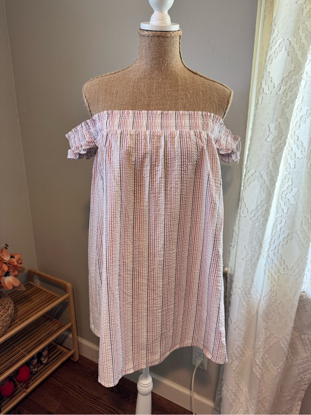 NWT Off-Shoulder Pink Striped Summer Dress